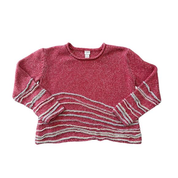 J. Jill Women's Cotton Sweater, Size Small, Red/Cream pattern, slightly cropped - Picture 1 of 7